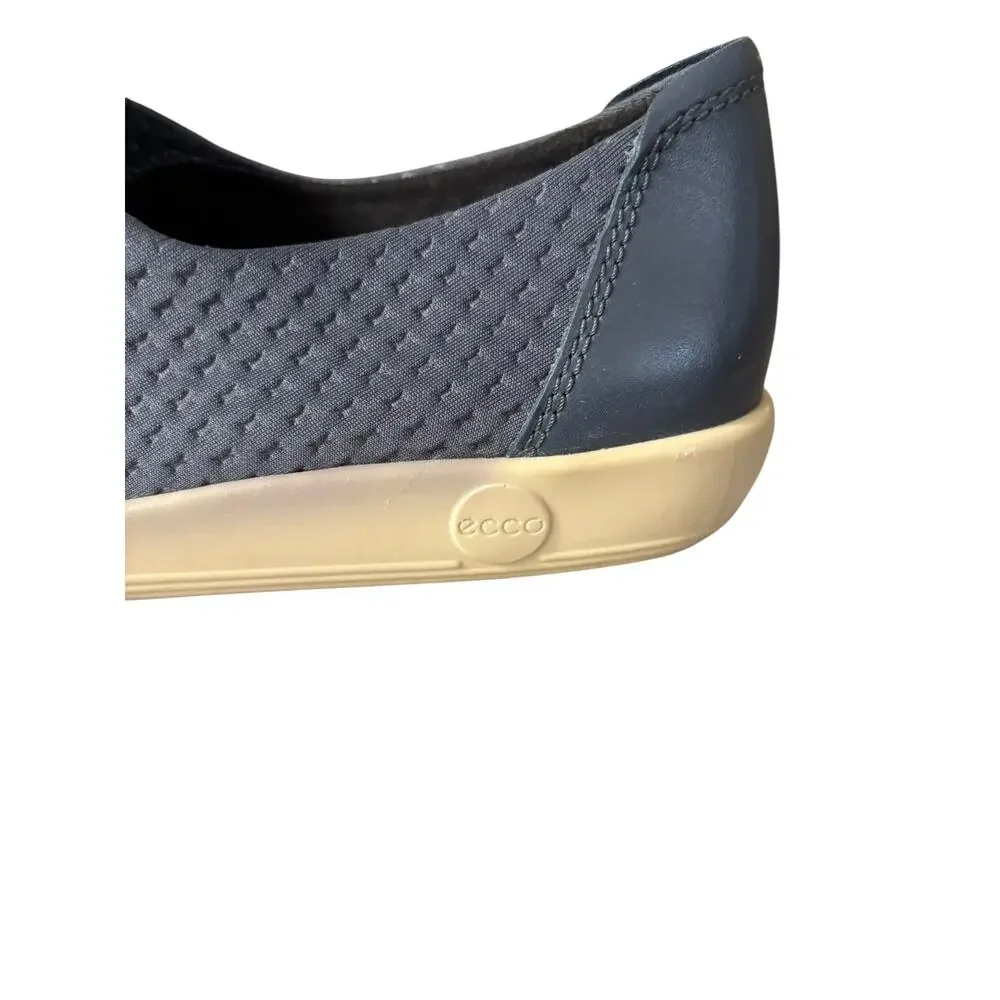 ECCO Soft 2.0 Womens Slip On Sneaker Blue Diamond Knit Textile Size 40 9 9.5